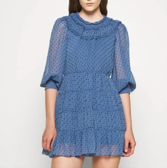 Sandro clip dot ruffled mini dress 38 - Picture 3 of 15